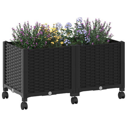 Macetero De Jardín Con Ruedas Negro 80 X 40 X 44 Cm Pp_2