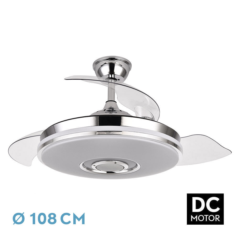 Ventilador Dc Noto 72w 6120lm Cromo 3asp.desp.108d 3 Colores+rgb Bluetooth, Remoto, Memoria Y Altavoz_0