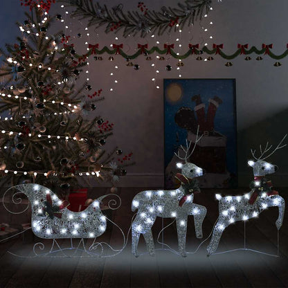 Vidaxl Trineo Y Renos Decoración De Navidad De Jardín 60 Led Plateado_1
