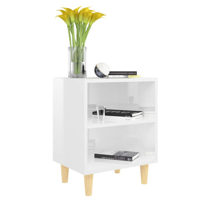 Mesita Noche Con Patas Madera Maciza Blanco Brillo 40x30x50 Cm_1