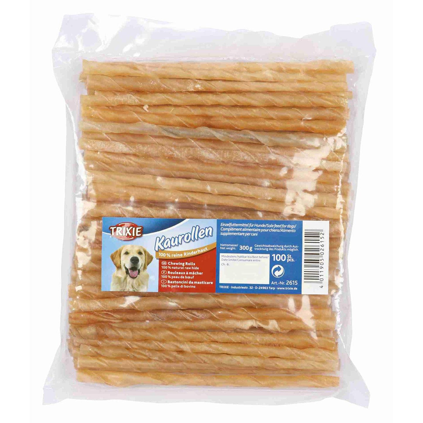 Trixie 100 rolos de couro natural prensado, 12 cm