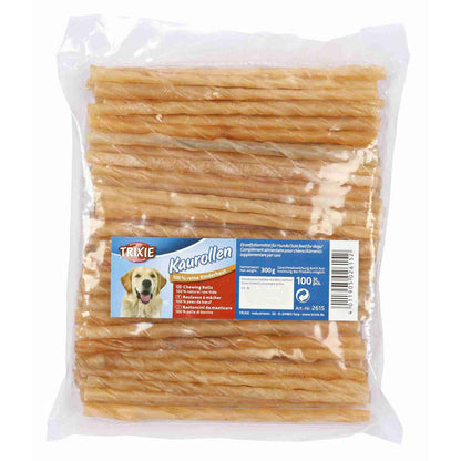 Trixie 100 rolos de couro natural prensado, 12 cm