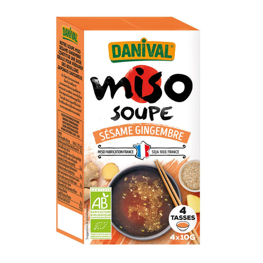 Sopa de miso biológico de sésamo e gengibre, DANIVAL, 4 x 10 g