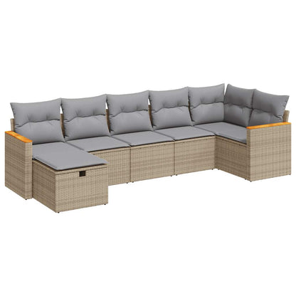 Set Sofás De Jardín 7 Piezas Y Cojines Ratán Sintético Beige / Vetonek_0