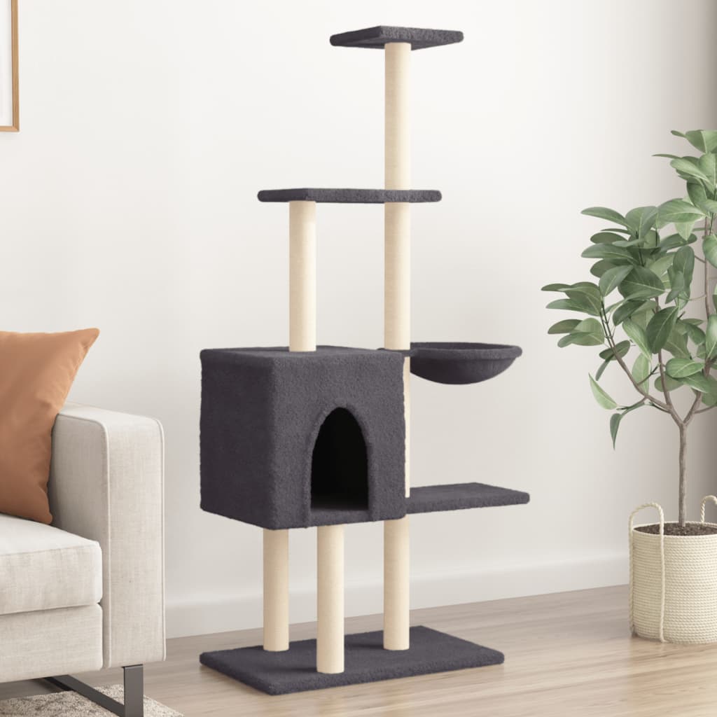Rascador Para Gatos Con Postes De Sisal Gris Oscuro 145 Cm_1