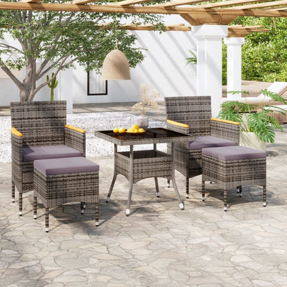 Vidaxl Set Comedor Jardín 5 Pzas Ratán Sintético Vidrio Templado Gris_1