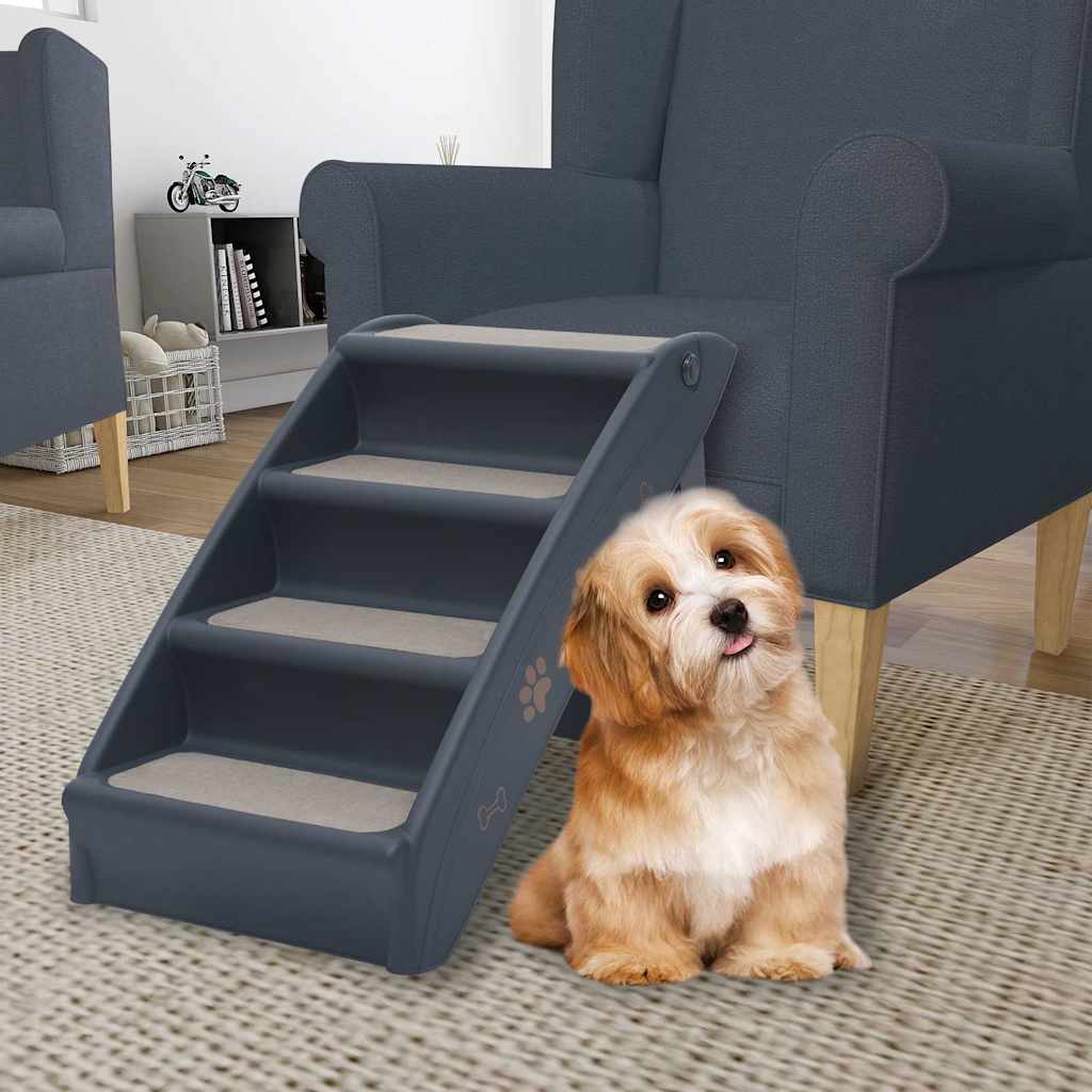 Escalera Para Perros Plegable De 4 Peldaños Gris Oscuro_1