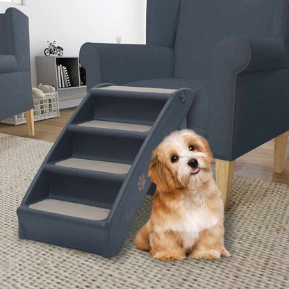 Escalera Para Perros Plegable De 4 Peldaños Gris Oscuro_1