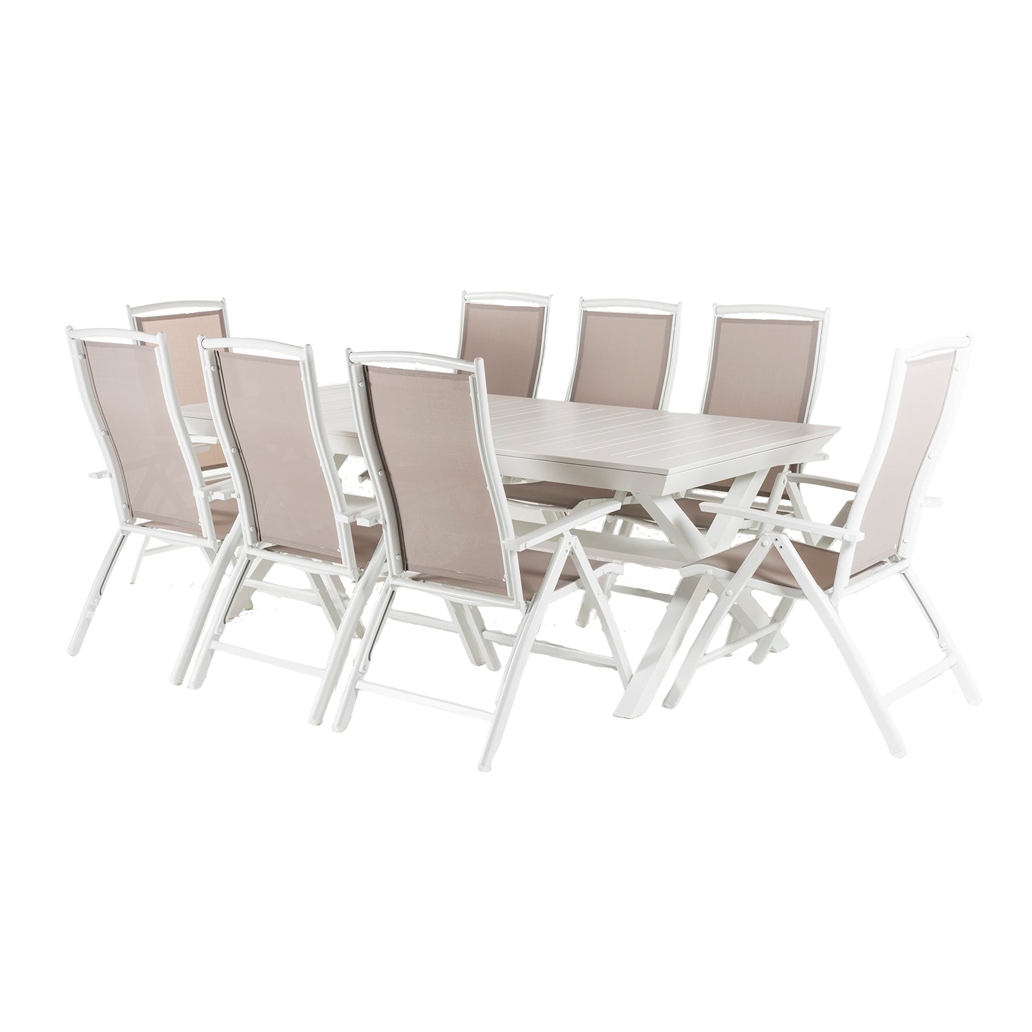 Conjunto Exterior Mesa Extensible 215/295 Cm Y 8 Sillones Reclinables Y Plegables, Aluminio Color Blanco, 8 Plazas_0