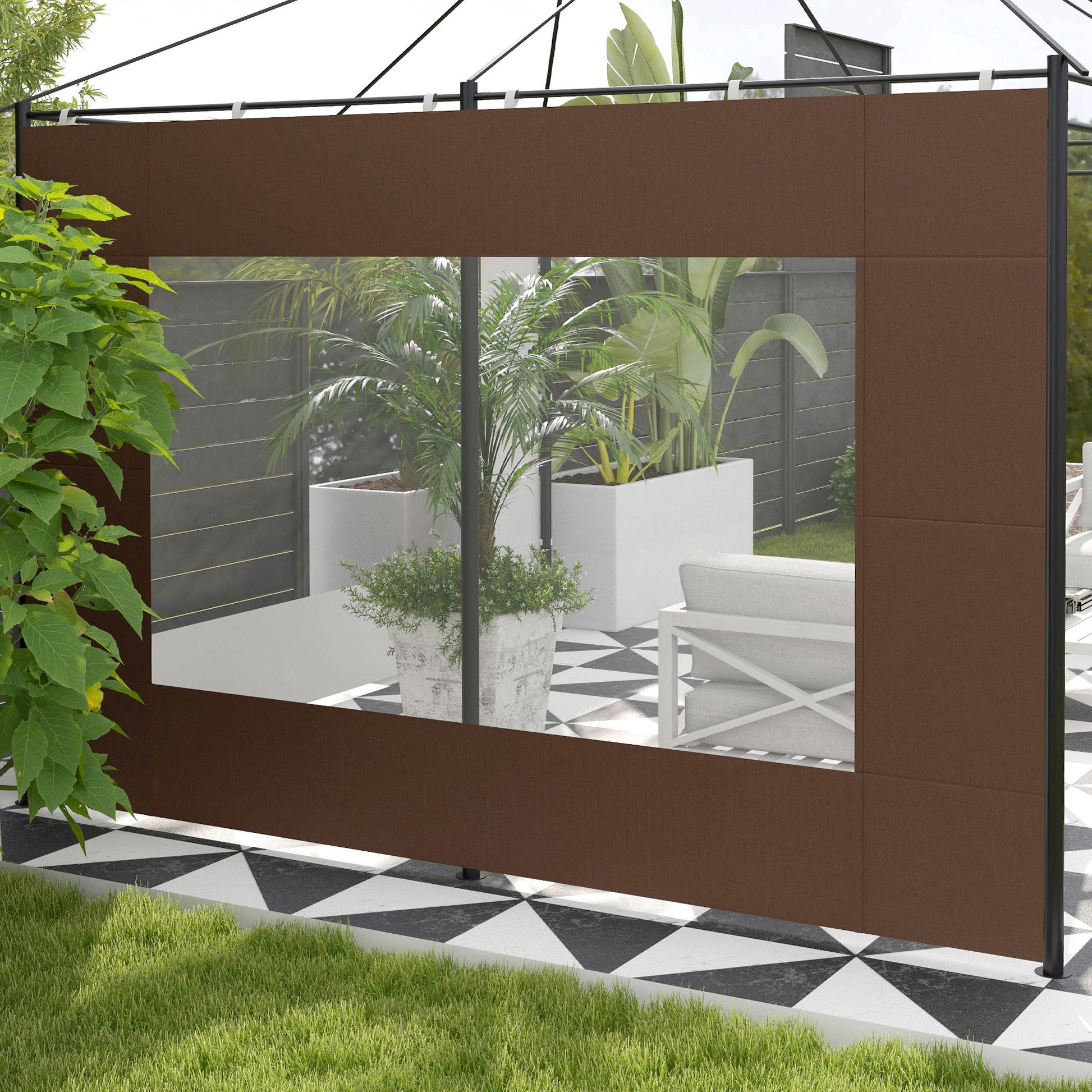 Outsunny Paredes Laterales Para Carpa De 2 Paneles 295x195 Cm Marrón_3