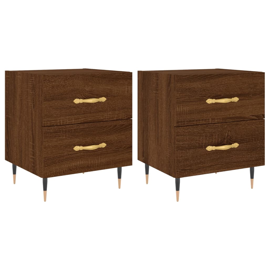 Mesita Noche 2 Uds Madera Ingeniería Marrón Roble 40x35x47,5 Cm_0
