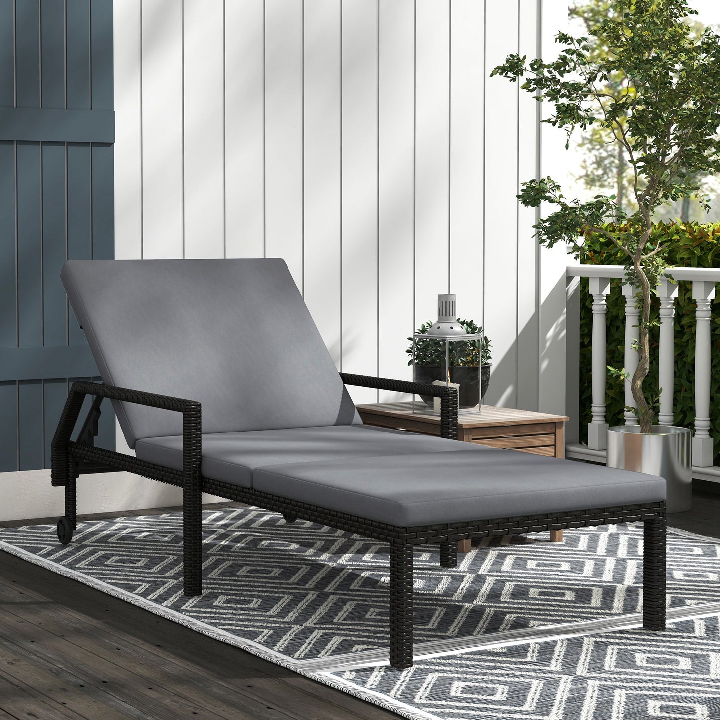 Outsunny Pack De 2 Tumbonas De Ratán Con Respaldo Ajustable 73x200x48cm Gris_1