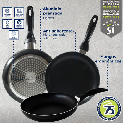 Set 3pc Sartenes (16,20,24cm) Aluminio Prensado Alu, Apto Para Inducción Navy Black_3