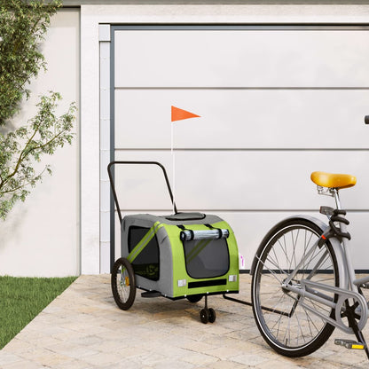 Remolque De Bicicleta Mascotas Hierro Tela Oxford Verde Gris_1