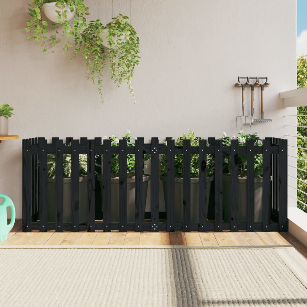 Arriate Elevado Jardín Con Valla Madera Pino Negro 200x50x70cm_1