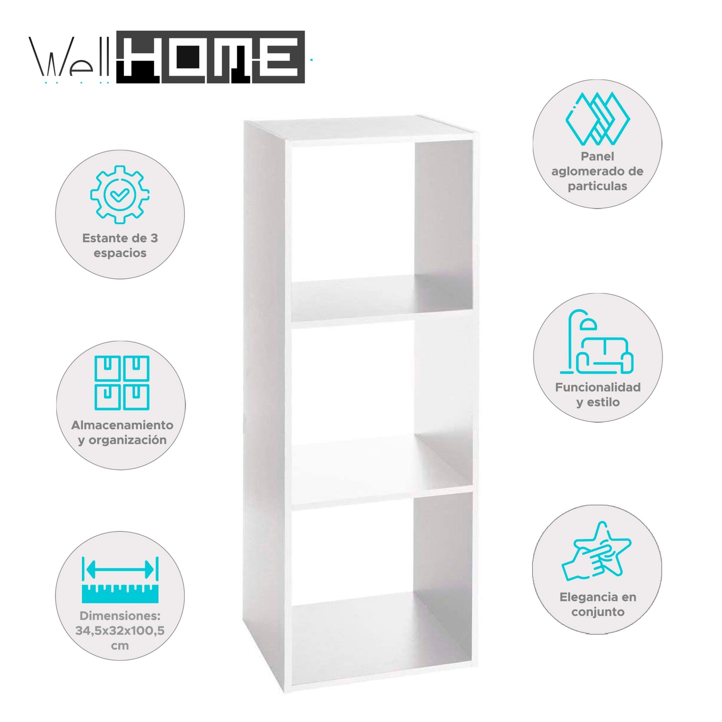 Wellhome Estantería Madera 3 Estantes Mezcla Natural Blanca_1