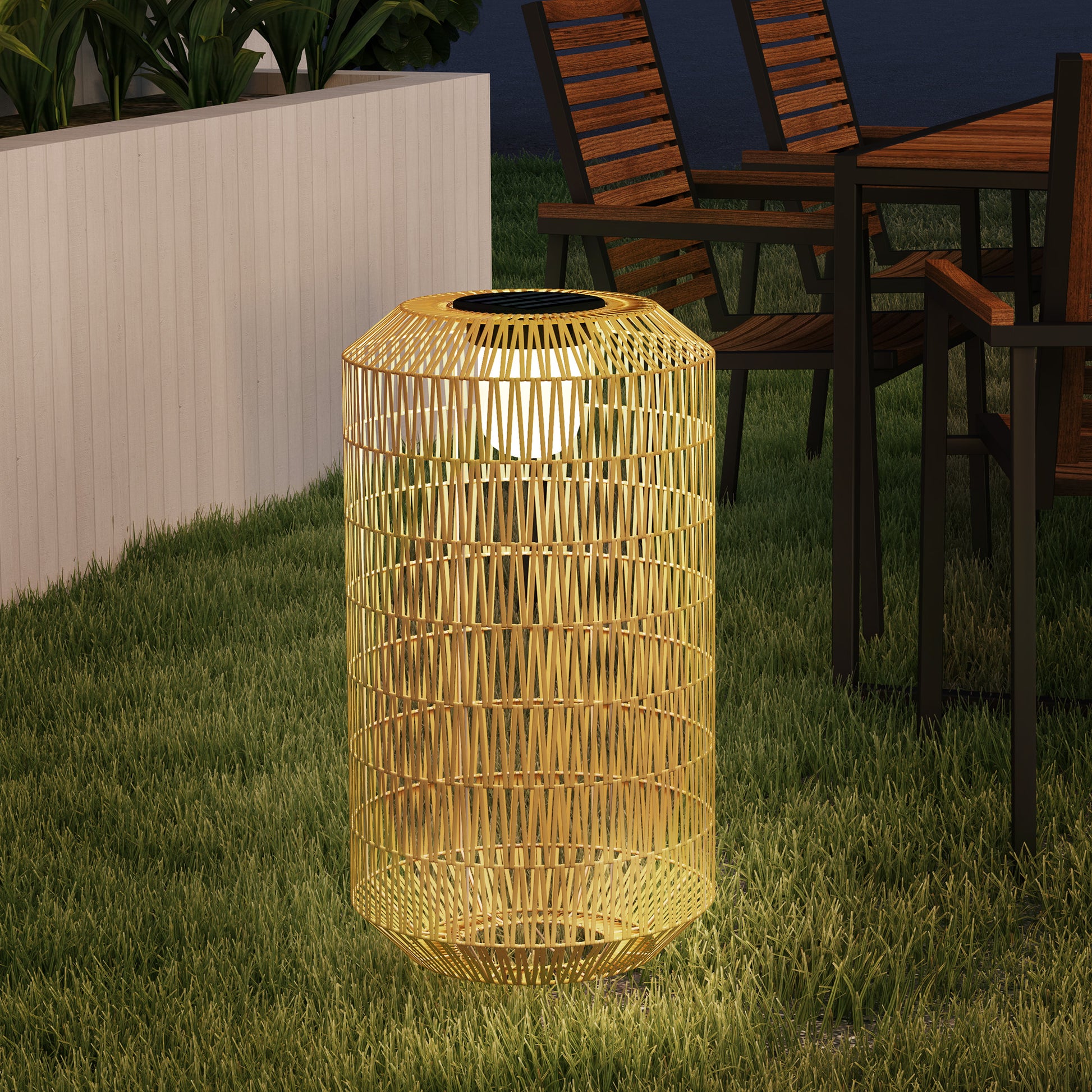 Outsunny Linterna De Jardín De Ratán Sintético Con Luces Led Ø30x55 Cm Natural_3