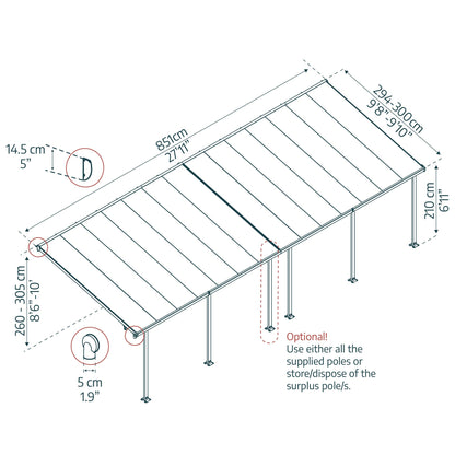 Pérgola anexa Feria 300x851 cm cinzento 