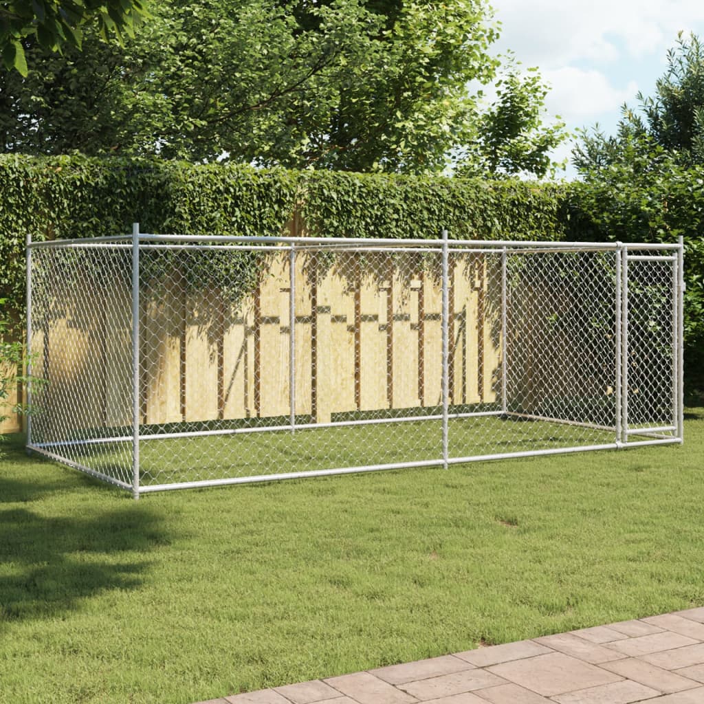 Jaula De Perros Con Puerta Acero Galvanizado Gris 4x2x1,5 M_1