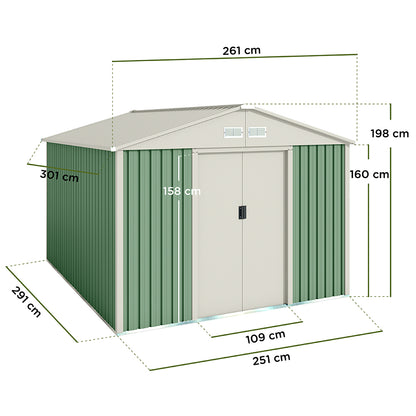 Caseta De Jardín Metálica Galliv 7,86m2 - 10 Años Garantía - 261x301x198cm. Cobertizo Jardin_1