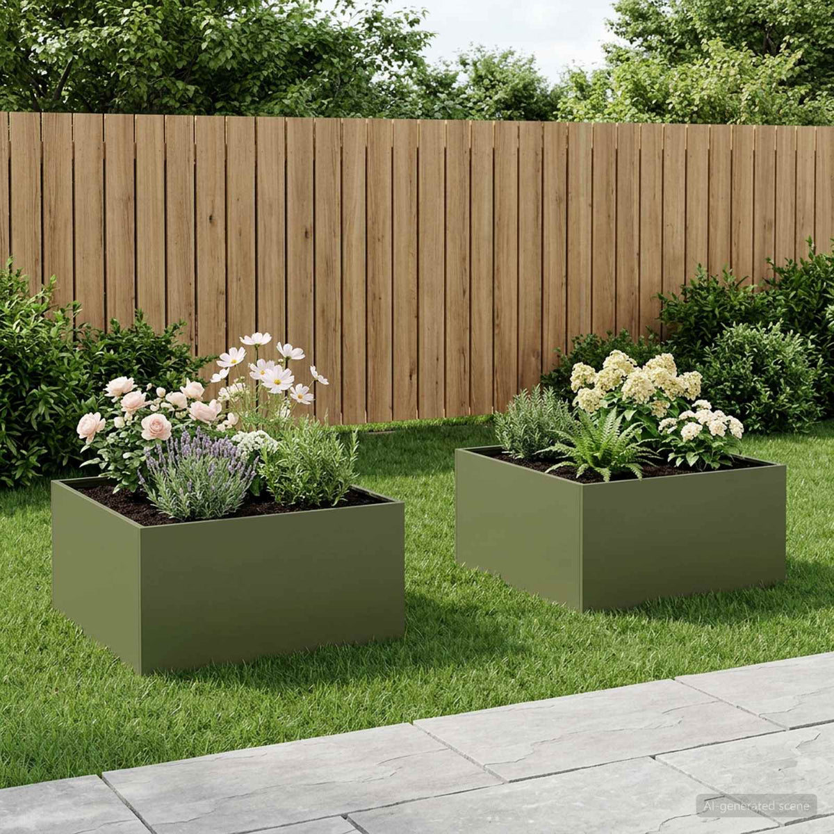 Macetero De Jardín 2 Uds. Verde Oliva 60 X 60 X 40 Cm_1