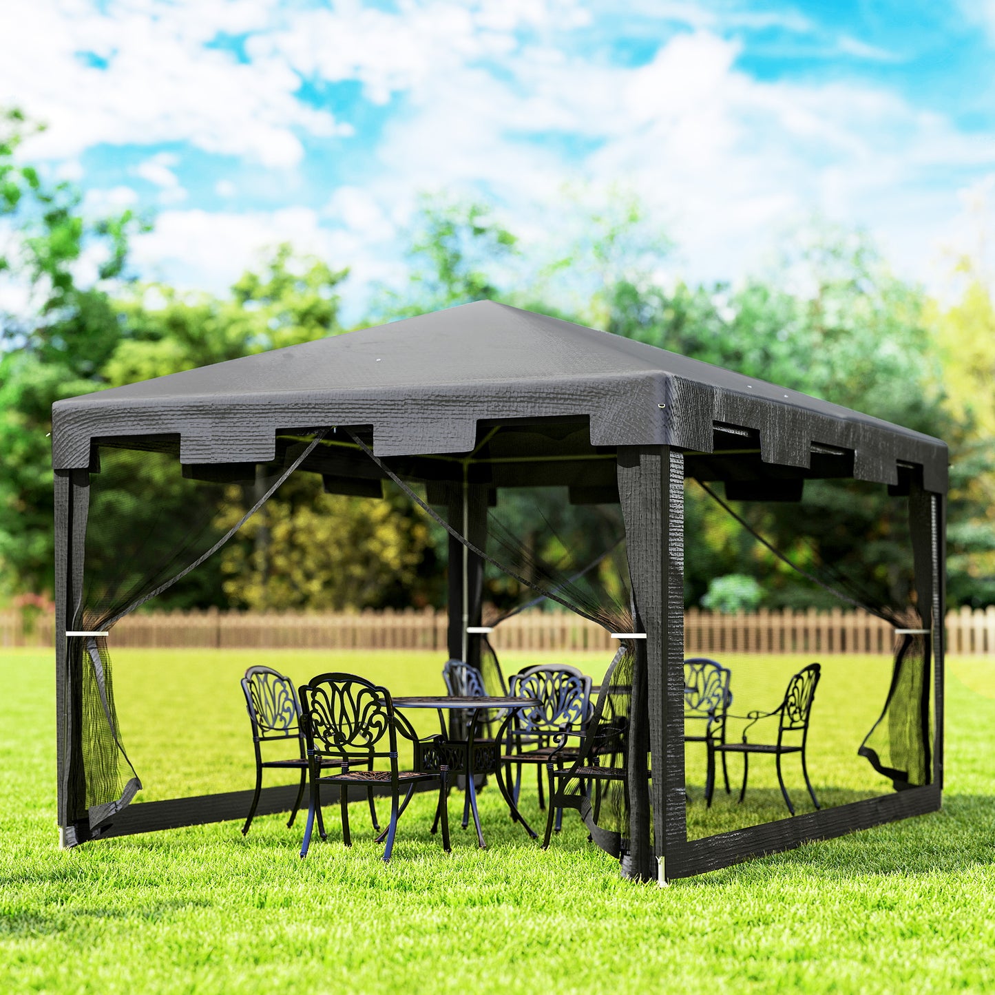 Outsunny Carpa De Jardín 4x3 M Con 4 Mosquiteras Laterales Gris Oscuro_4