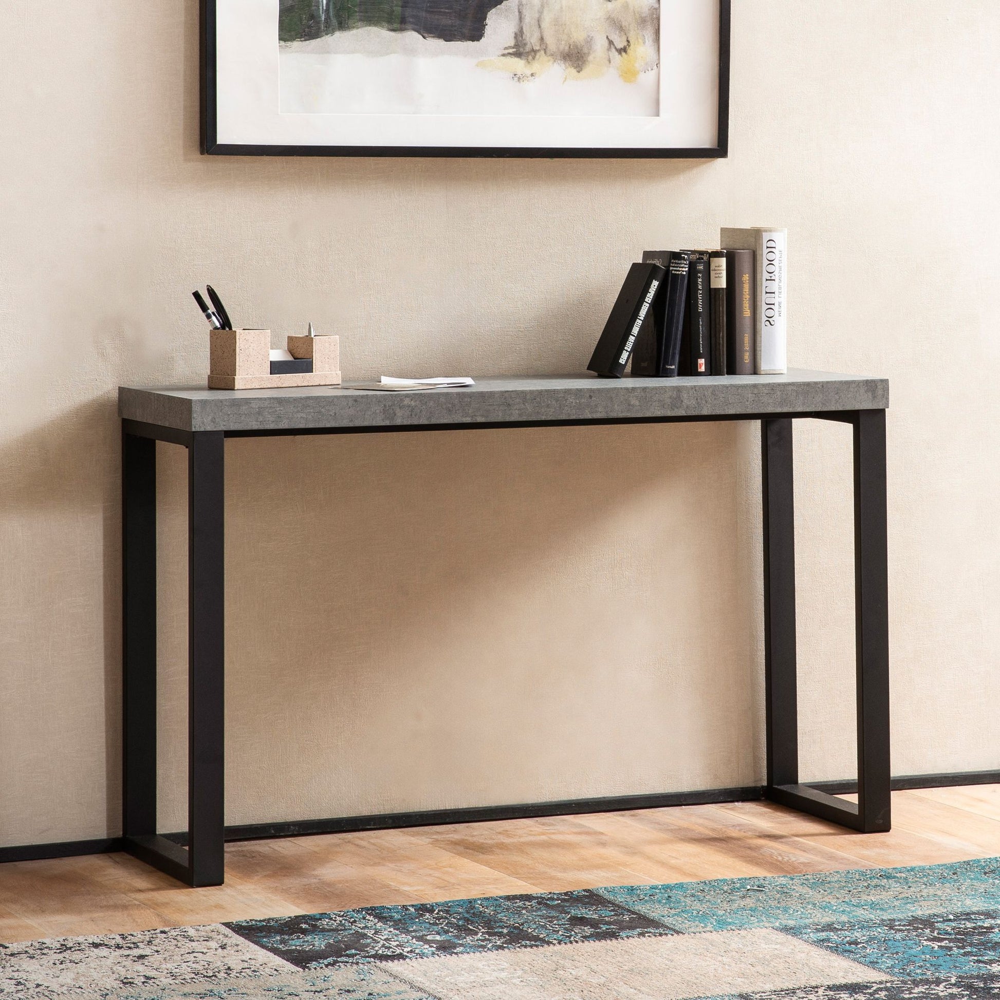Mesa Consola Aspecto Hormigón / Negro 120x40x76 Cm_1