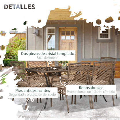 Outsunny Conjunto De Muebles De Jardín De Ratán Incluye 6 Sillas Y Mesa Marrón_5
