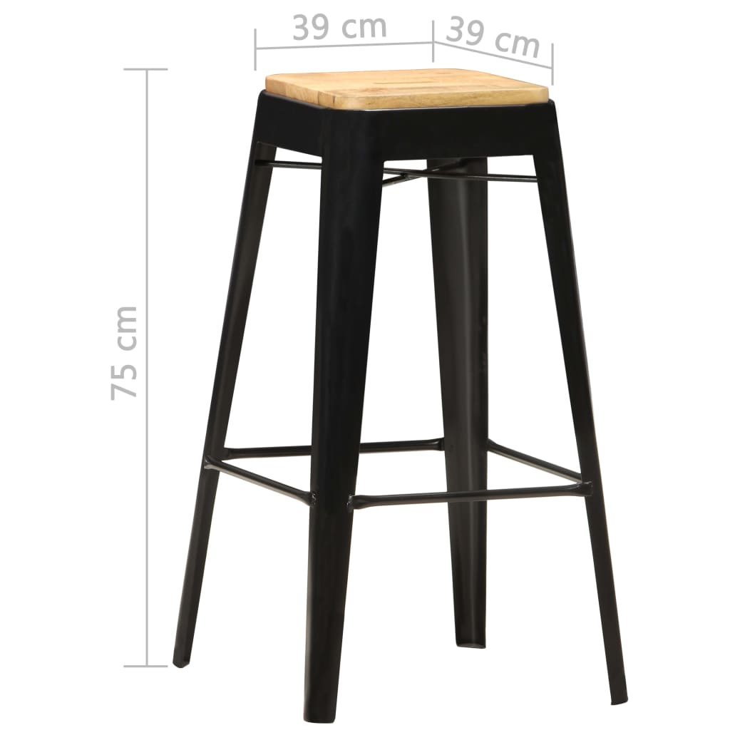 Taburetes De Cocina 4 Unidades Madera Maciza De Mango Negro_5