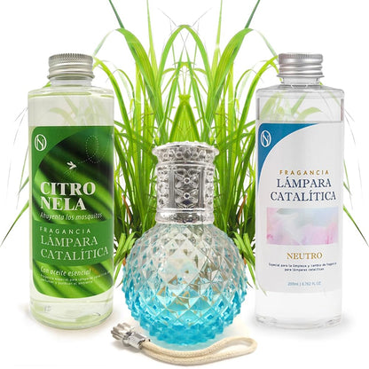 Pack Ahorro Lámpara Catalítica Blue Diamonds + Fragancia Citronela 200ml + Limpiador Neutro 200ml + Mecha Repuesto_0