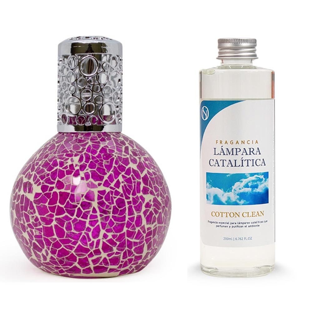 Lámpara Catalítica Mosaico Fucsia + Aroma Cotton Clean 500ml - Elimina Olores, Perfuma Y Mejora La Calidad Del Aire_0