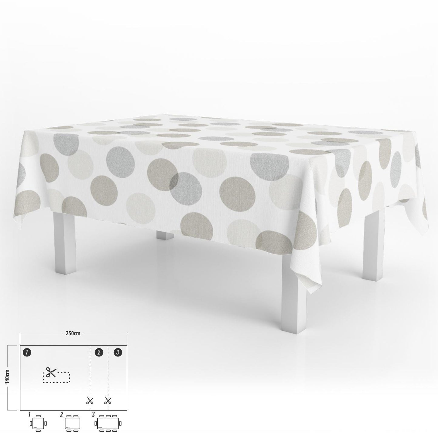 Mantel Hule Rectangular Circulos Beige Impermeable Antimanchas Pvc 140x250 Cm.  Recortable Uso Interior Y Exterior