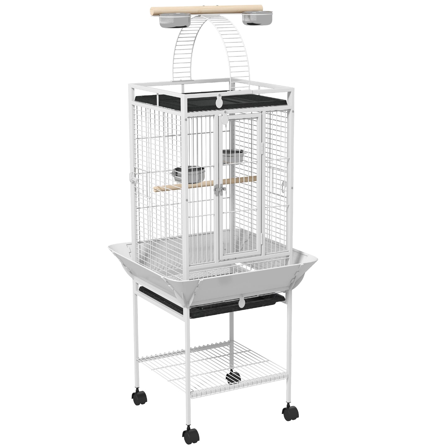 Pawhut Jaula Para Loros Con Ruedas Perchas Comederos 62,5x62,5x156 Cm Blanco_0