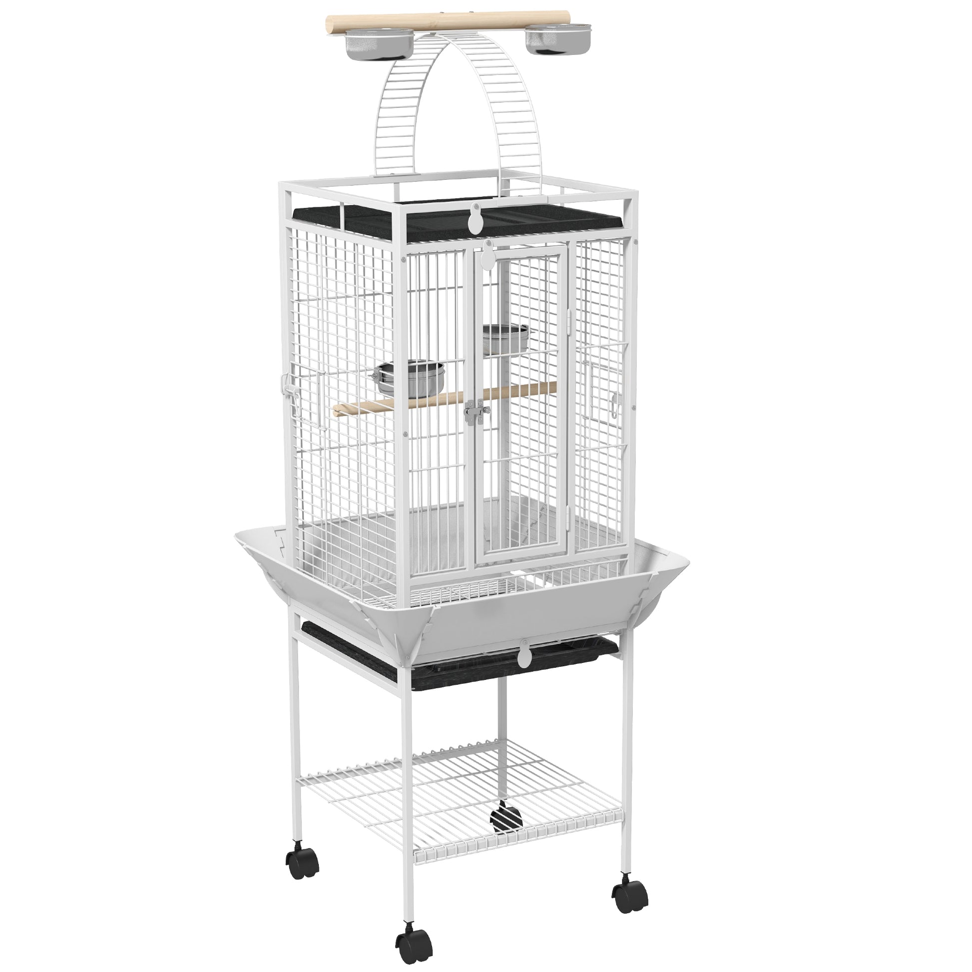 Pawhut Jaula Para Loros Con Ruedas Perchas Comederos 62,5x62,5x156 Cm Blanco_0