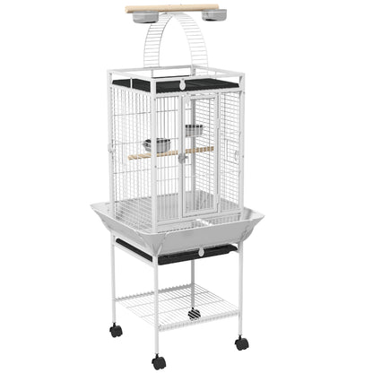 Pawhut Jaula Para Loros Con Ruedas Perchas Comederos 62,5x62,5x156 Cm Blanco_0