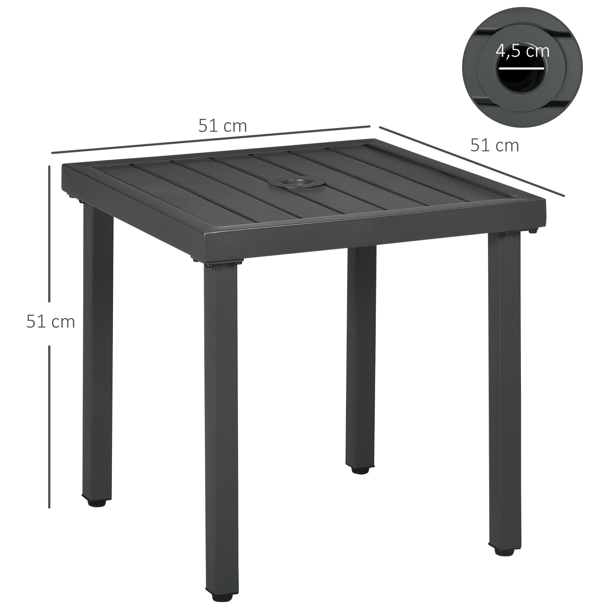 Outsunny Mesa De Jardín Cuadrada Con Orificio Para Sombrillas Ø45 Mm 51x51x51 Cm_2