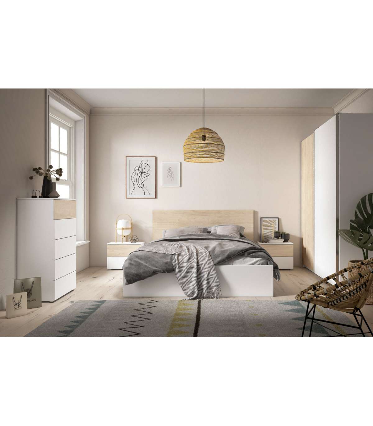 Mesita 2 Cajones Dormitorio Juvenil O Matrimonio Acabado Sahara/blanco. 42.5cm(alto) 53.8c_2