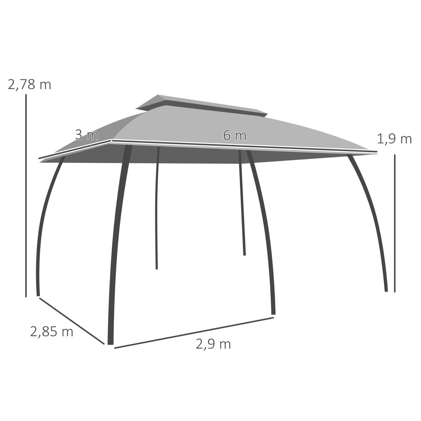 Outsunny Cenador Jardín 3x6 M Con Doble Techo Y 6 Cortinas Mosquiteras Gris_2
