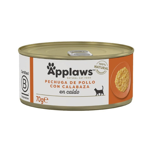 Applaws Cat Frango Enlatado com Abóbora 70g Ração Húmida Natural para Gatos Sem Grãos