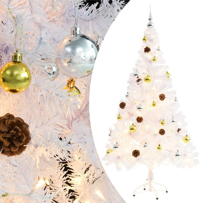 Vidaxl Árbol De Navidad Preiluminado Con Luces Y Bolas Blanco 150 Cm_0