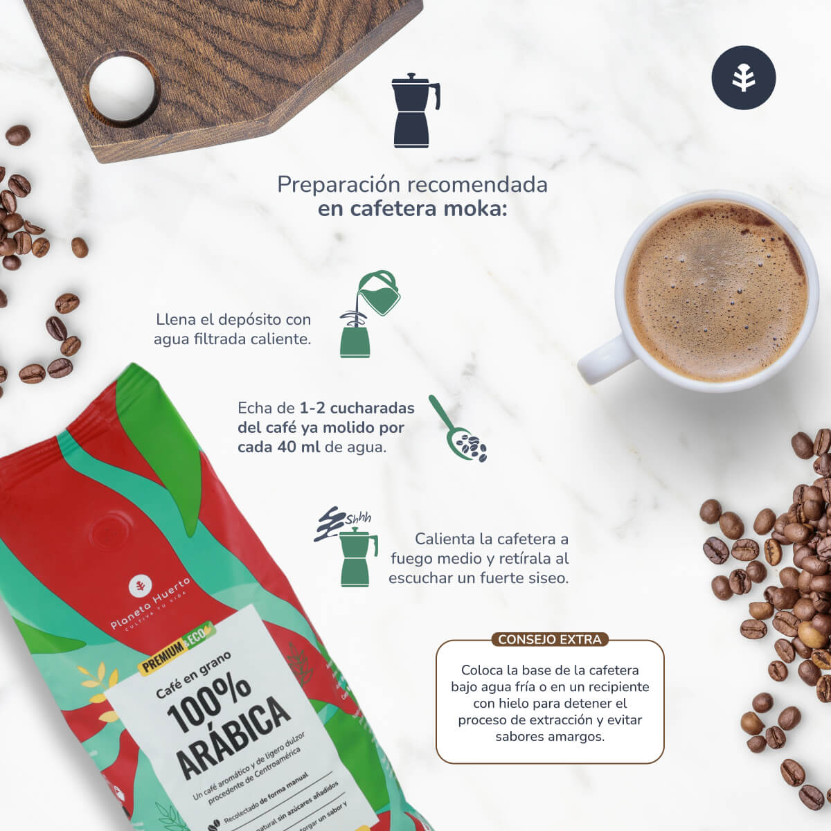 Embalagem de 4 cafés moídos 100% Arábica Planeta Huerto 250 g