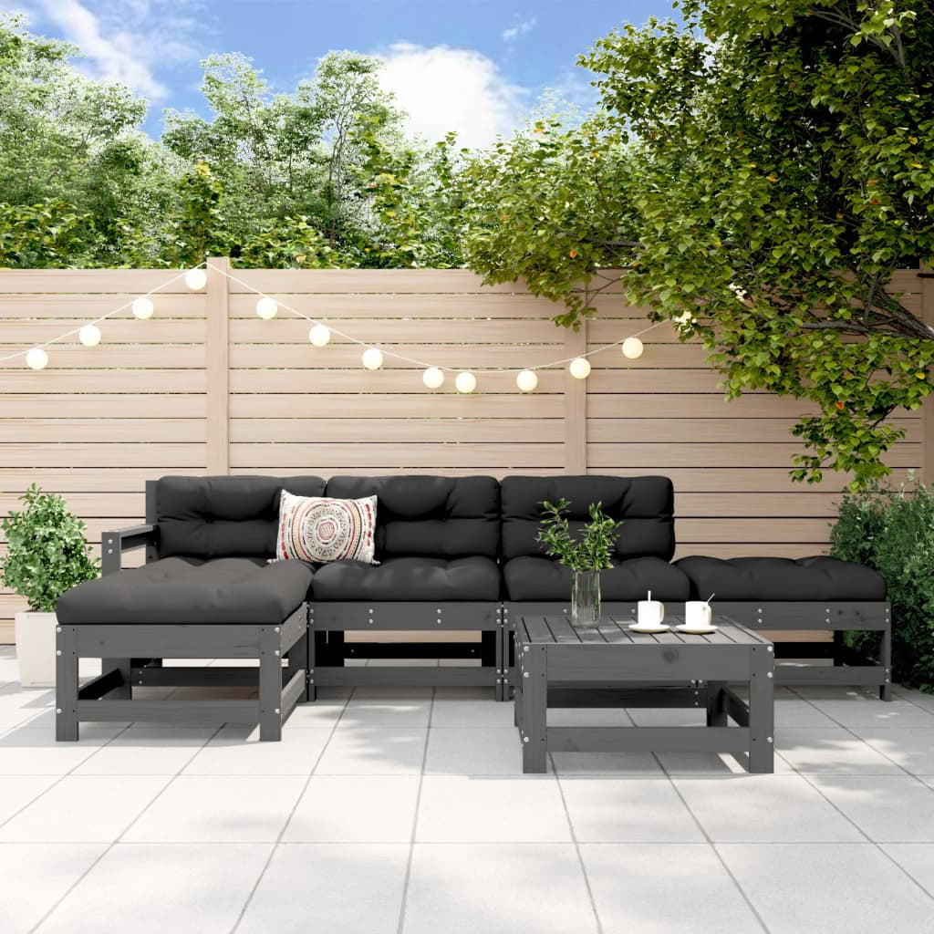 Vidaxl Mesa Y Taburetes Altos Jardín 6 Pzas Madera Maciza De Pino Gris_1