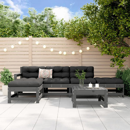 Vidaxl Mesa Y Taburetes Altos Jardín 6 Pzas Madera Maciza De Pino Gris_1