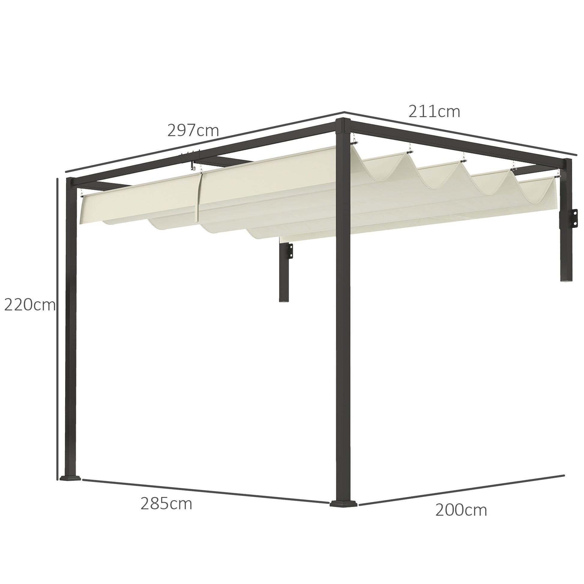 Outsunny Pérgola Con Techo Retráctil 3x2 M Con Tela De Poliéster Crema_2