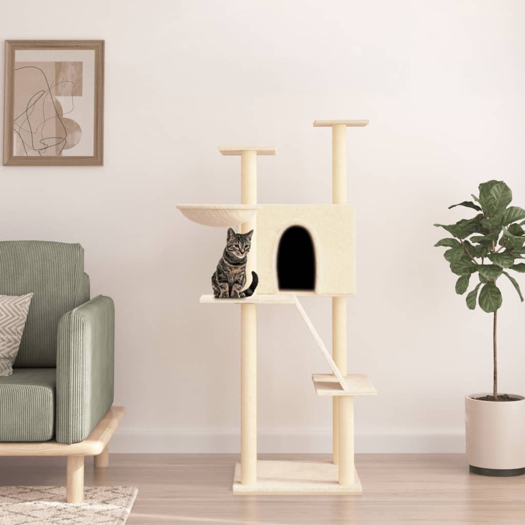Rascador Para Gatos Con Postes De Sisal Color Crema 143 Cm_1