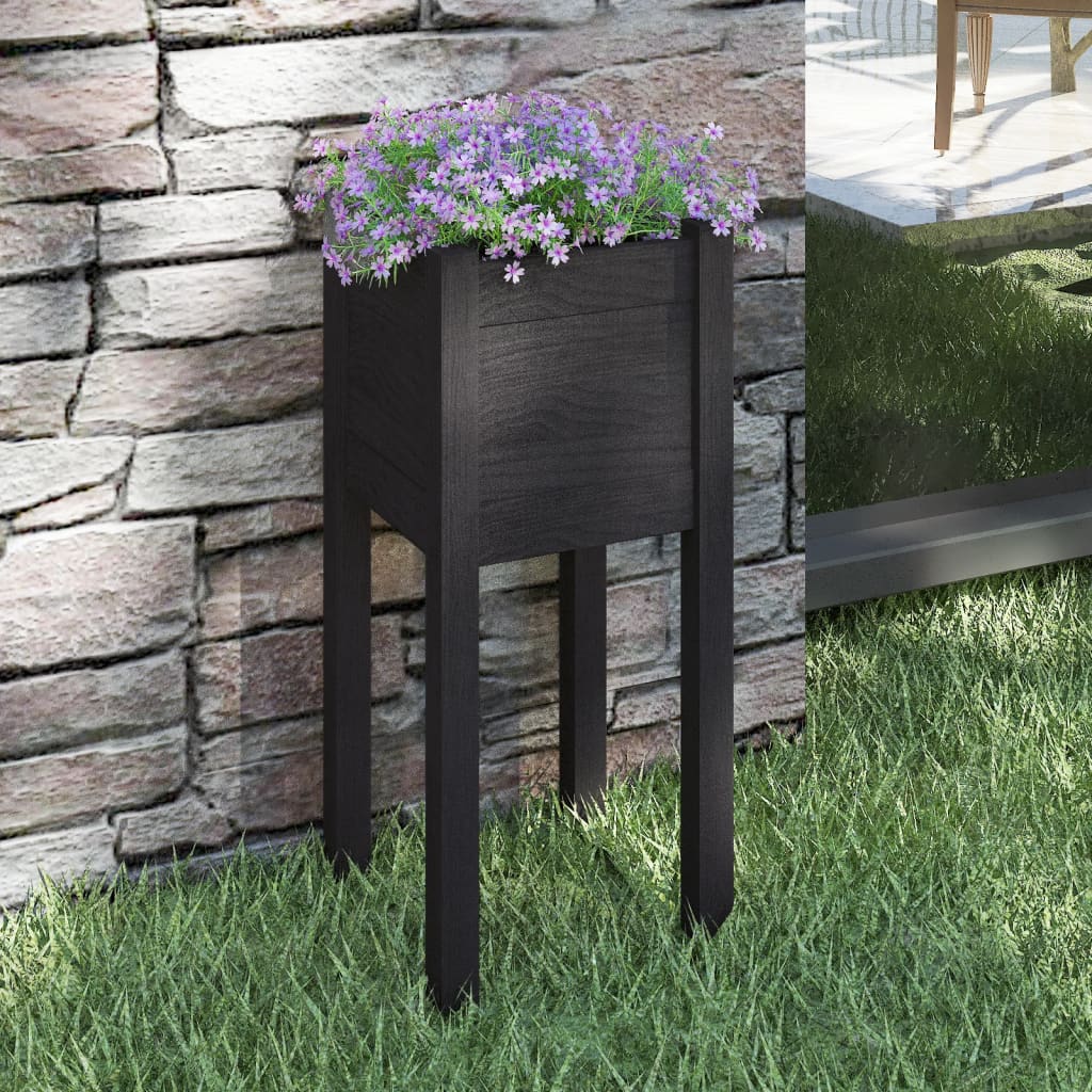 Jardinera De Madera Maciza De Pino Negro 31x31x70 Cm_1