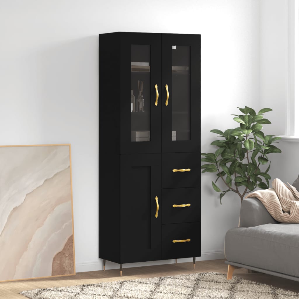 Aparador Alto Madera Contrachapada Negro 69,5x34x180 Cm_0