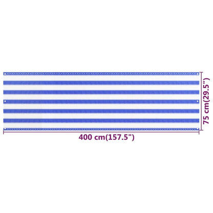 Vidaxl Toldo Para Balcón Hdpe Azul Y Blanco 75x400 Cm_4