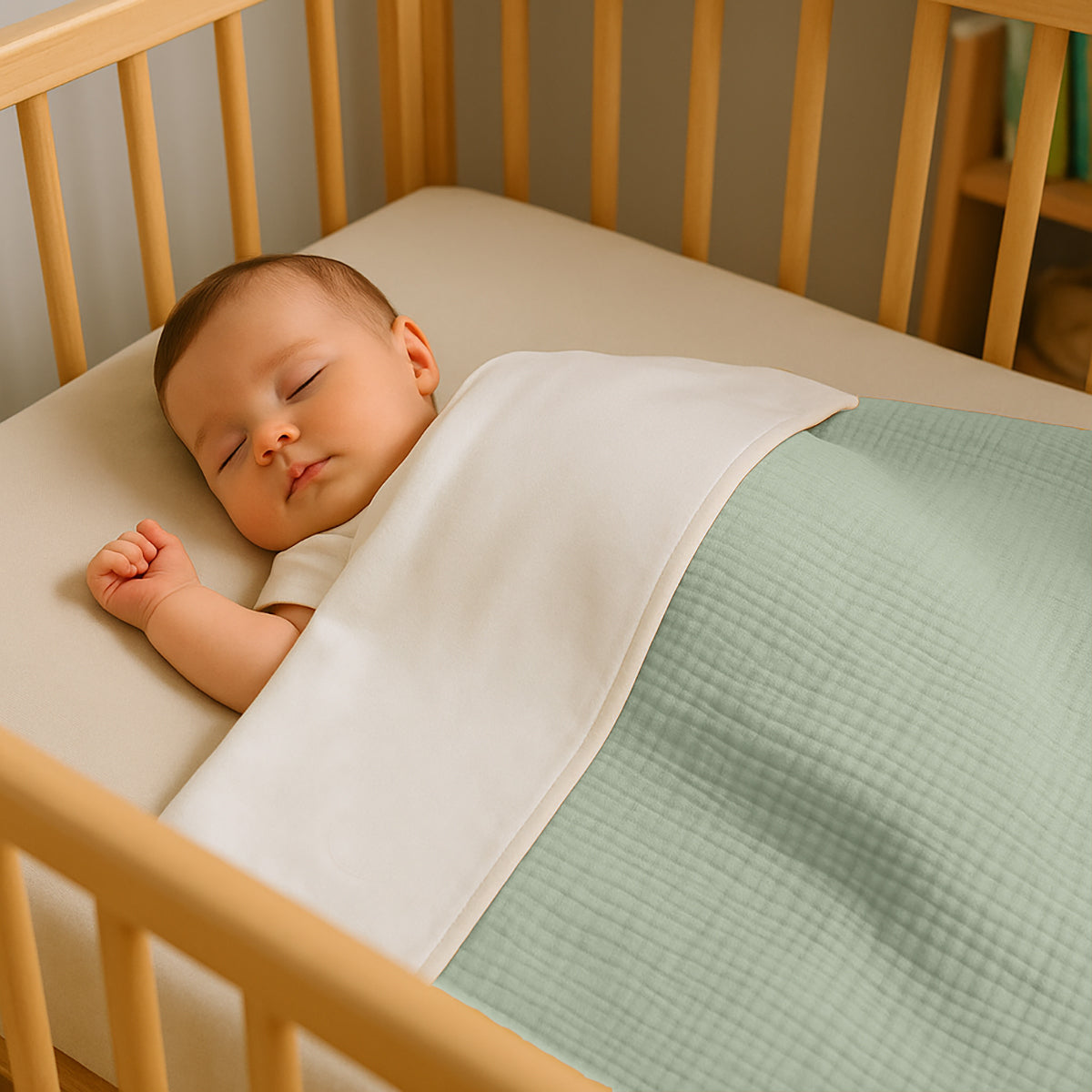 Manta De Algodón Orgánico Rex Blanca Y Verde_2