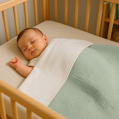 Manta De Algodón Orgánico Rex Blanca Y Verde_2